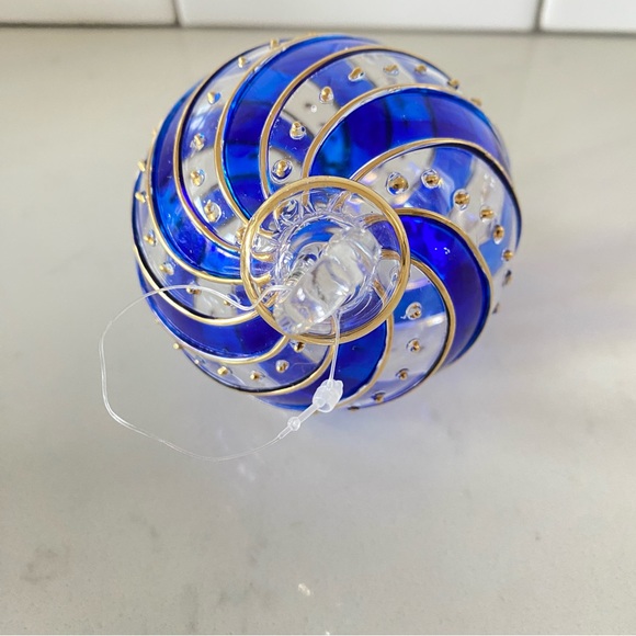 Blue, Gold And Clear Glass Colored Christmas Ornament - Picture 3 of 7